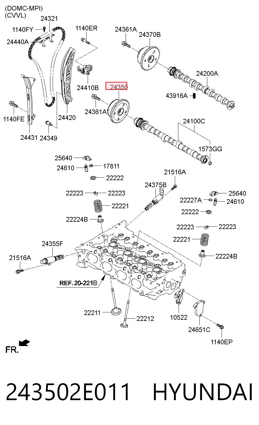 243502E011 Hyundai/Kia Звездочка шестерня распредвала двигателя выпускного