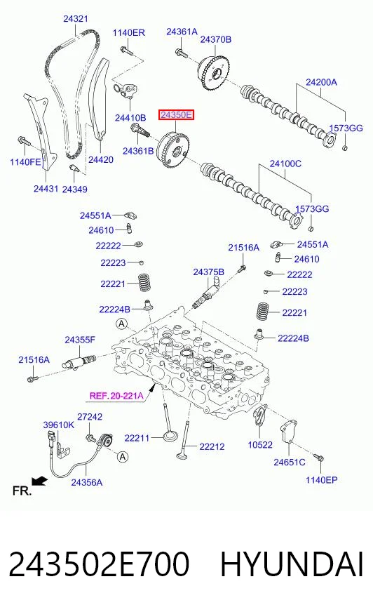 243502E700 Hyundai/Kia Звездочка шестерня распредвала двигателя выпускного