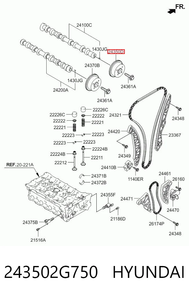 243502G750 Hyundai/Kia Звездочка шестерня распредвала двигателя выпускного