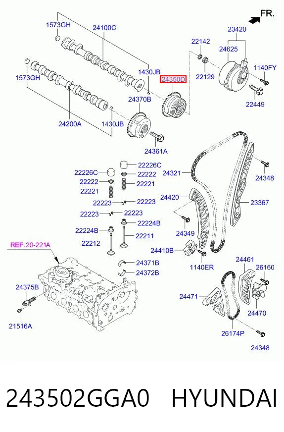 243502GGA0 Hyundai/Kia Звездочка шестерня распредвала двигателя выпускного