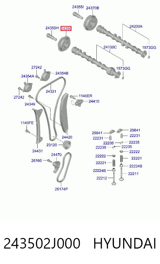 243502J000 Hyundai/Kia Звездочка шестерня распредвала двигателя выпускного