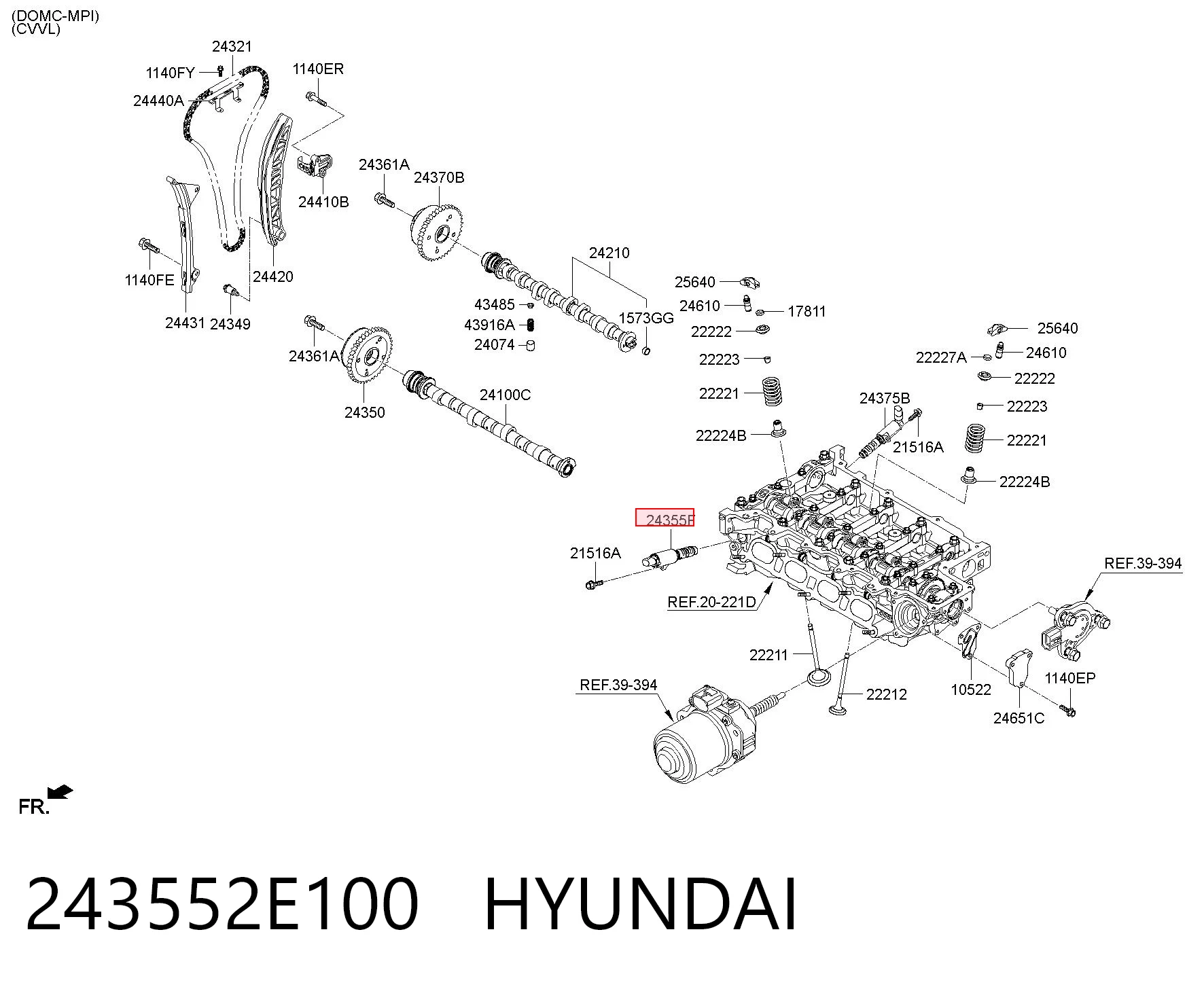 243552E100 Hyundai/Kia Клапан электромагнитный положения (фаз) распредвала, левый