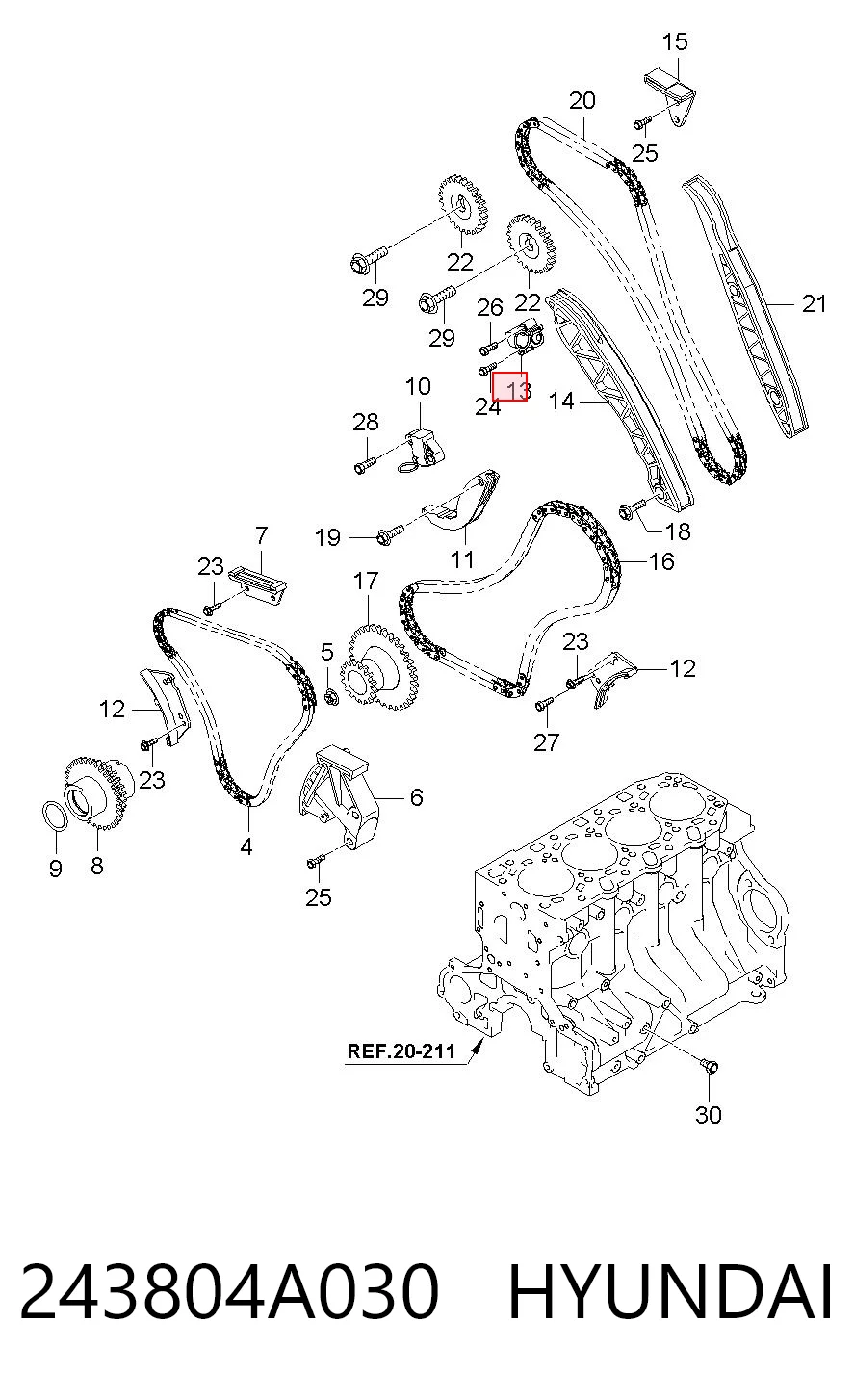 243804A030 Hyundai/Kia Гидронатяжитель цепи