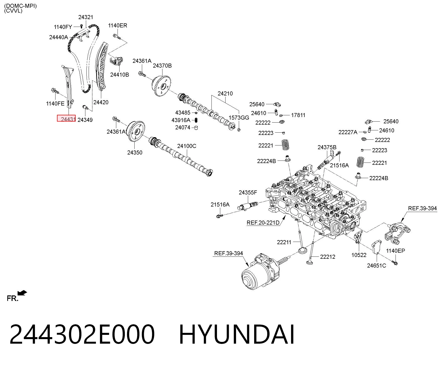 244302E000 Hyundai/Kia Успокоитель цепи ГРМ, левый