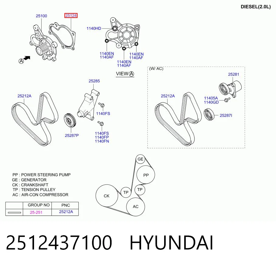 2512437100 Hyundai/Kia Прокладка водяного насоса