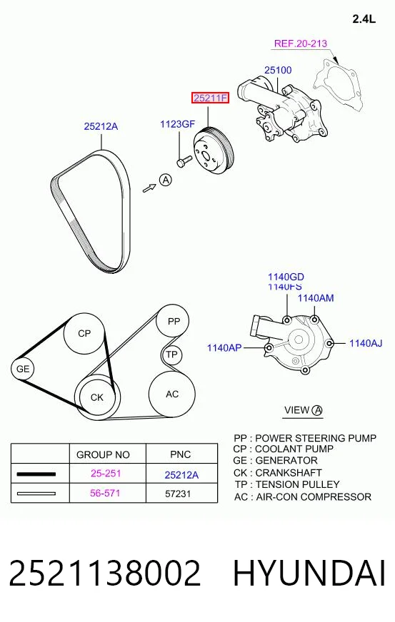 2521138002 Hyundai/Kia Шкив водяной помпы