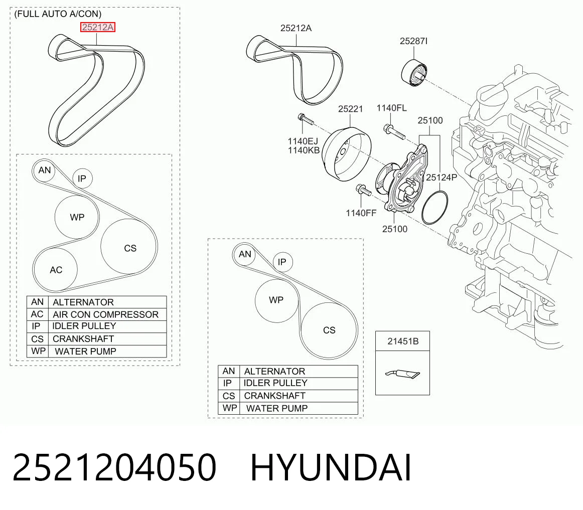 2521204050 Hyundai/Kia Поликлиновый ремень