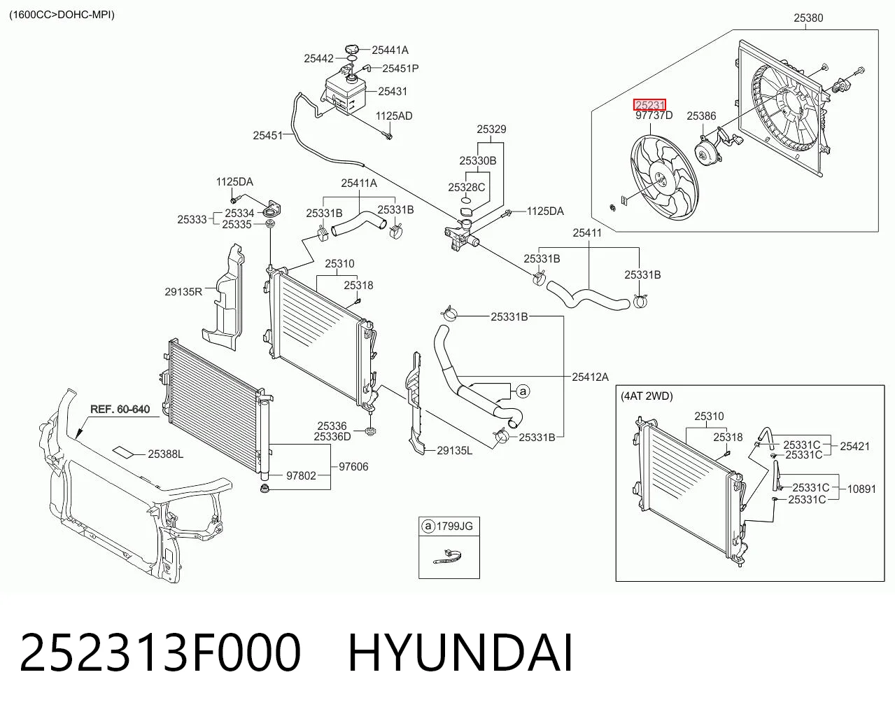 252313F000 Hyundai/Kia Вентилятор кондиционера, левый