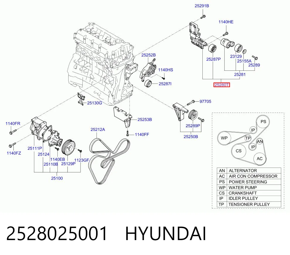 2528025001 Hyundai/Kia Натяжитель клинового ремня