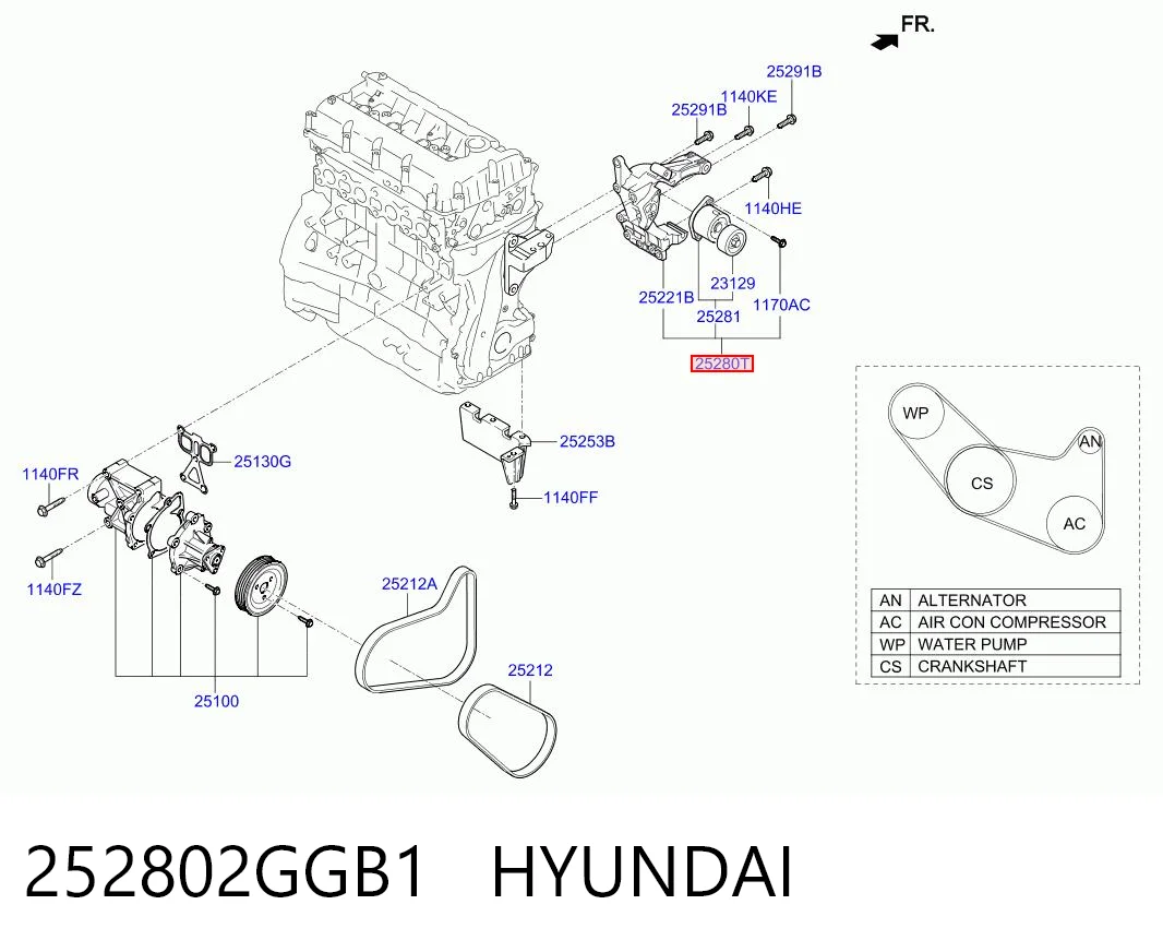 252802GGB1 Hyundai/Kia Натяжитель клинового ремня