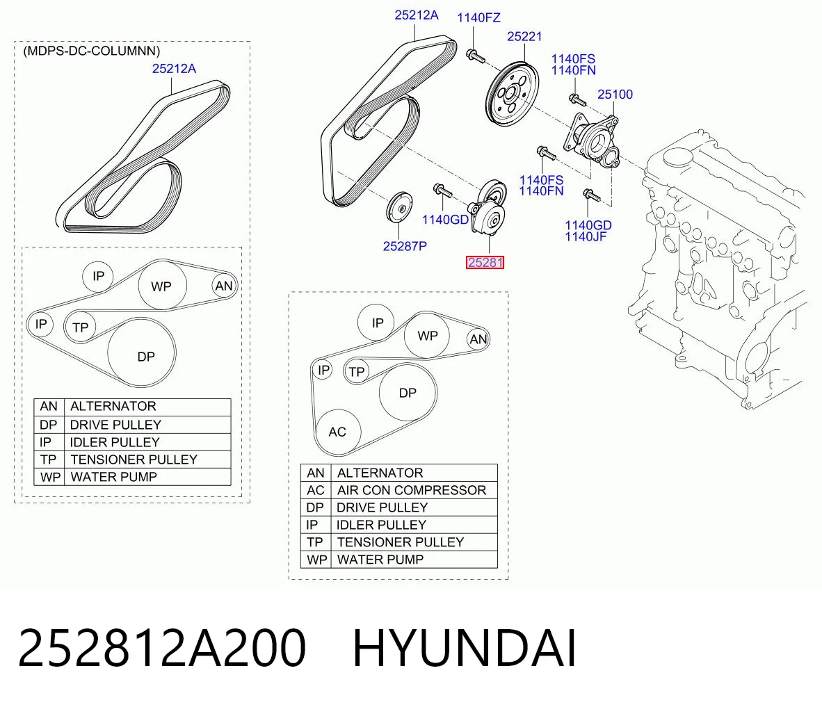 252812A200 Hyundai/Kia Натяжитель клинового ремня