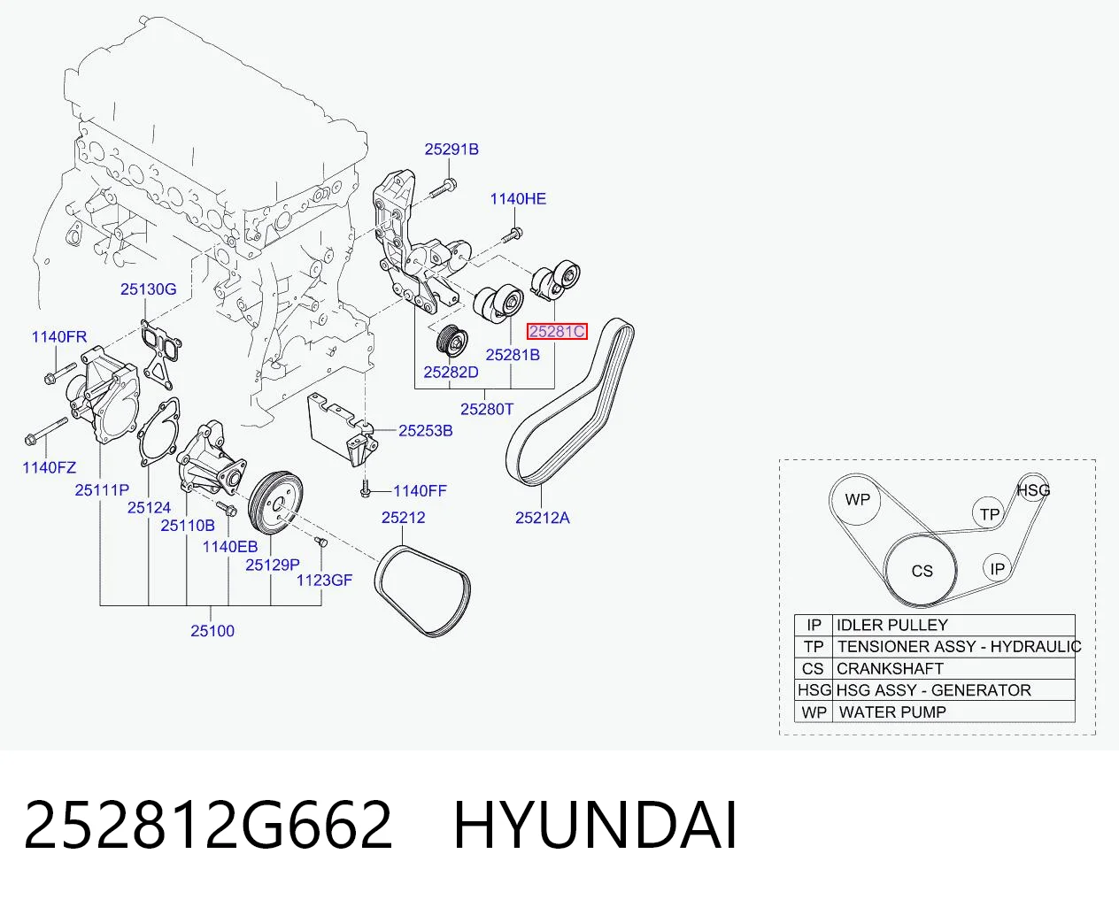 252812G662 Hyundai/Kia Ролик натяжителя ремня агрегатов