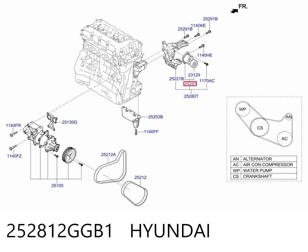 252812GGB1 Hyundai/Kia Ролик натяжителя ремня агрегатов