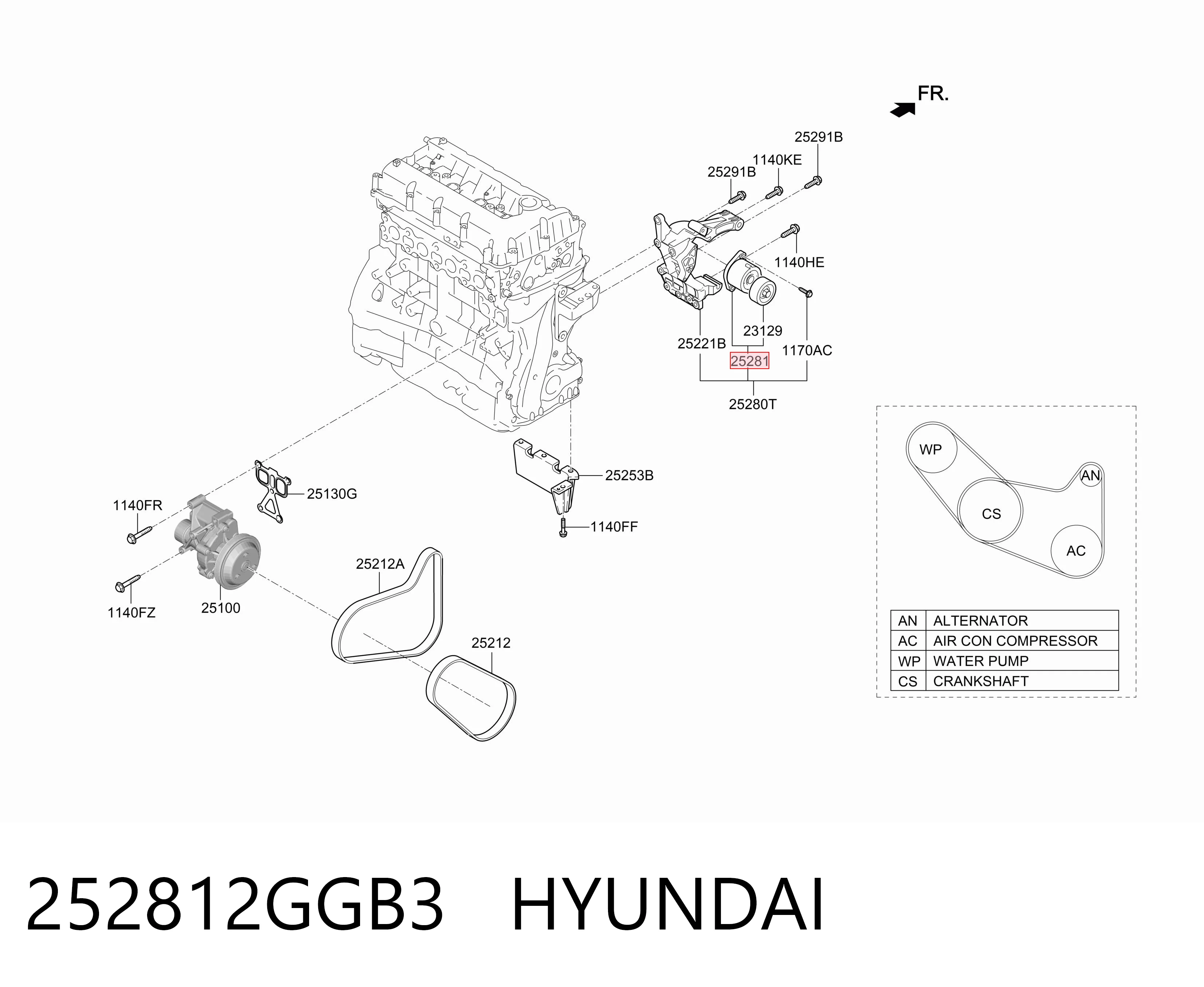 252812GGB3 Hyundai/Kia Натяжитель клинового ремня