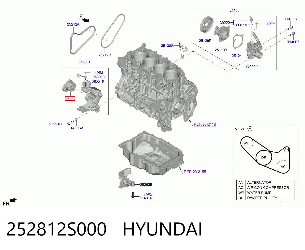 252812S000 Hyundai/Kia Ролик натяжителя ремня агрегатов