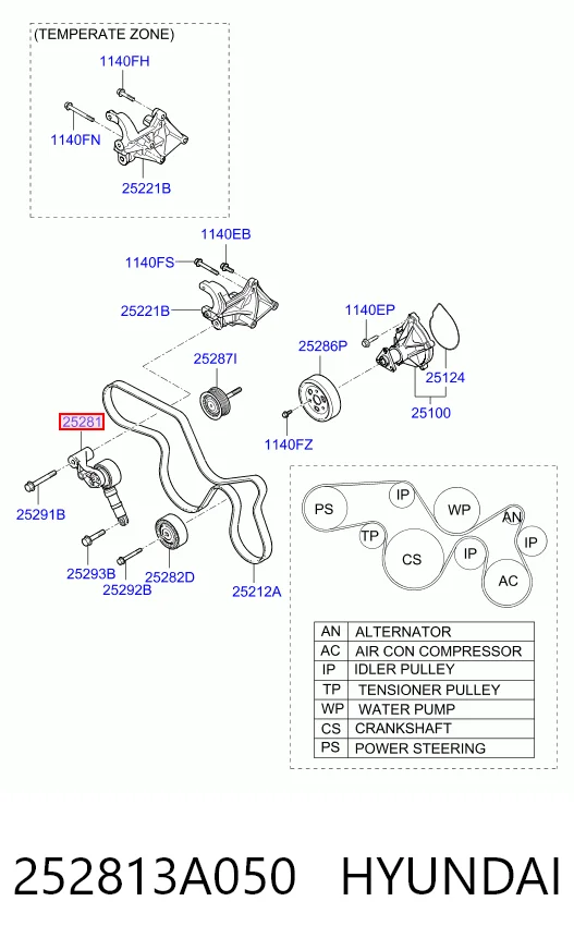 252813A050 Hyundai/Kia Натяжитель клинового ремня