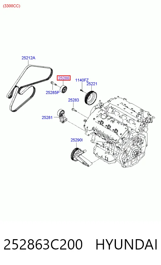 252863C200 Hyundai/Kia Ролик приводного ремня, паразитный