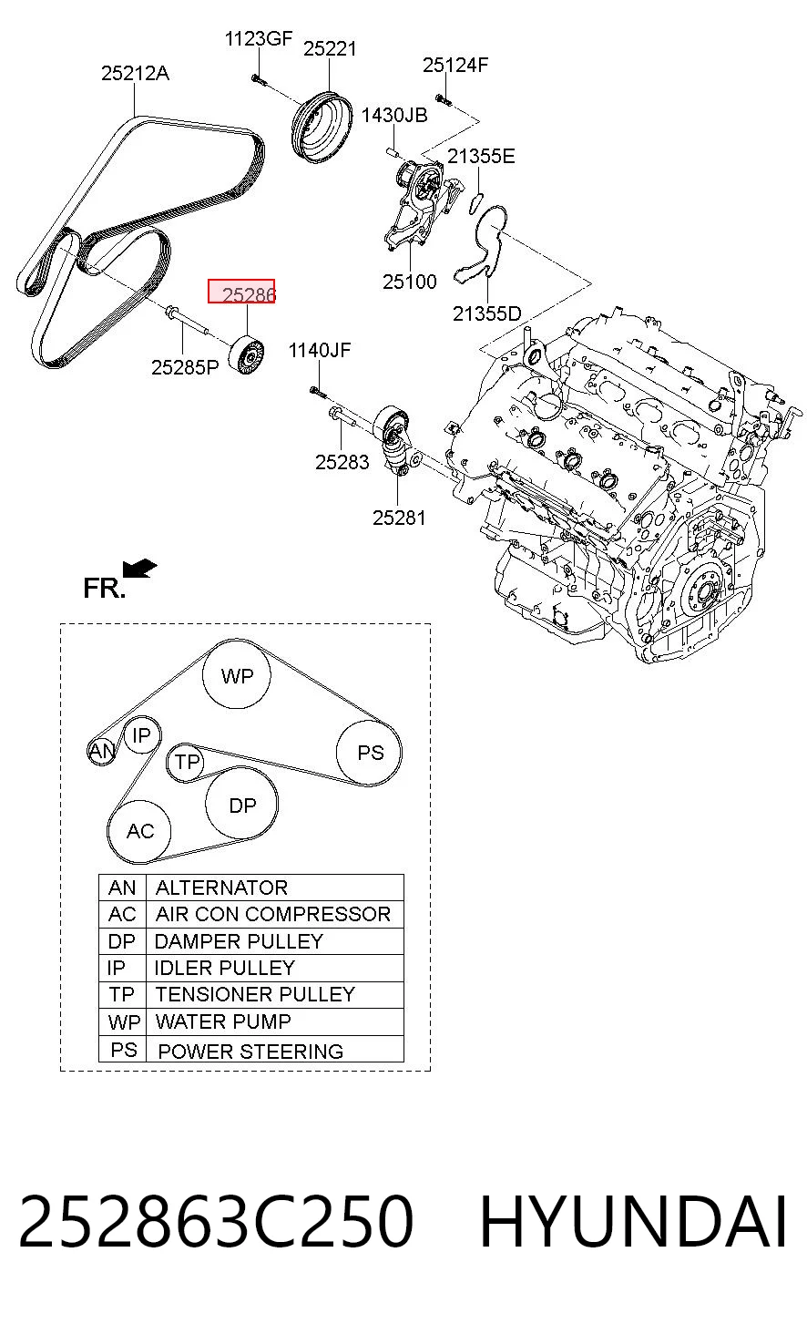 252863C250 Hyundai/Kia Ролик приводного ремня, паразитный