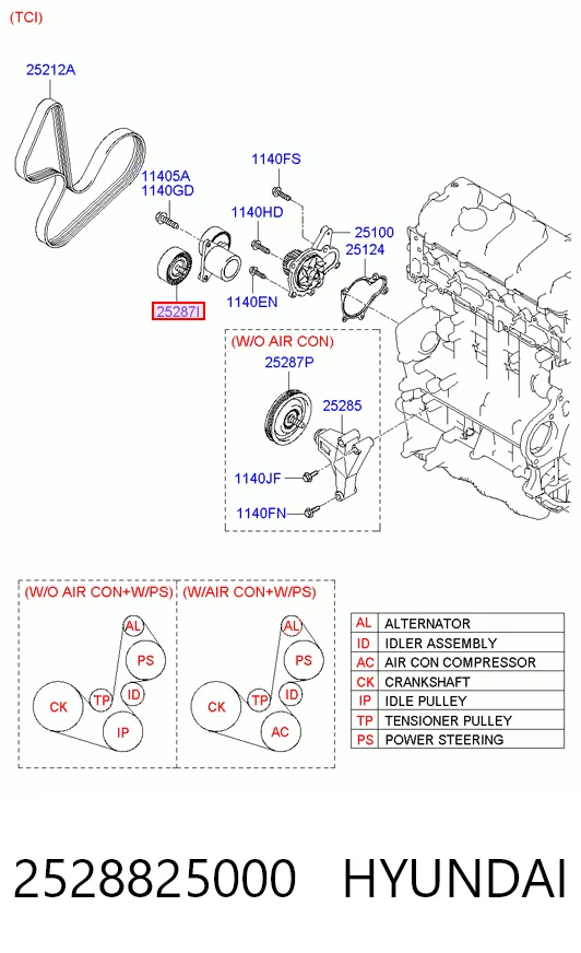 2528825000 Hyundai/Kia Ролик приводного ремня, паразитный