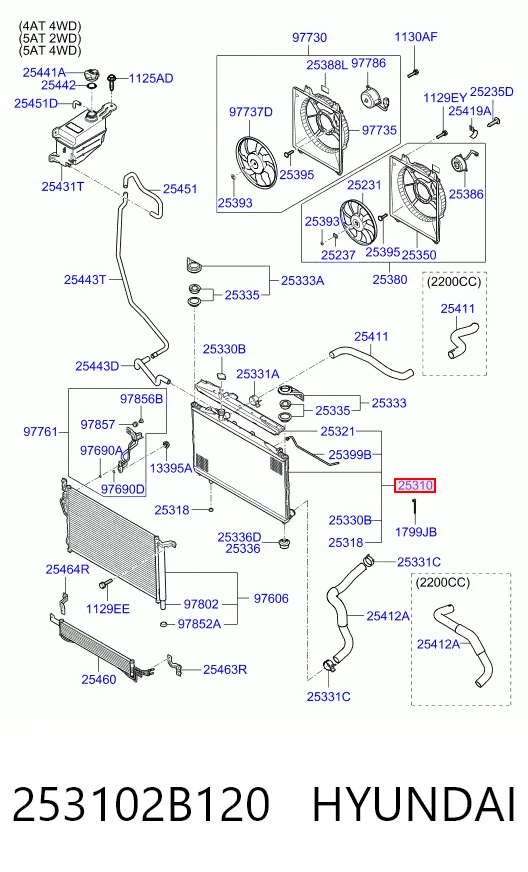 253102B120 Hyundai/Kia Радиатор основной