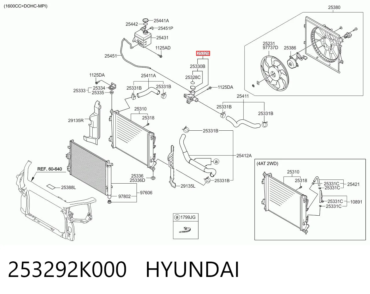253292K000 Hyundai/Kia Шланг термостата