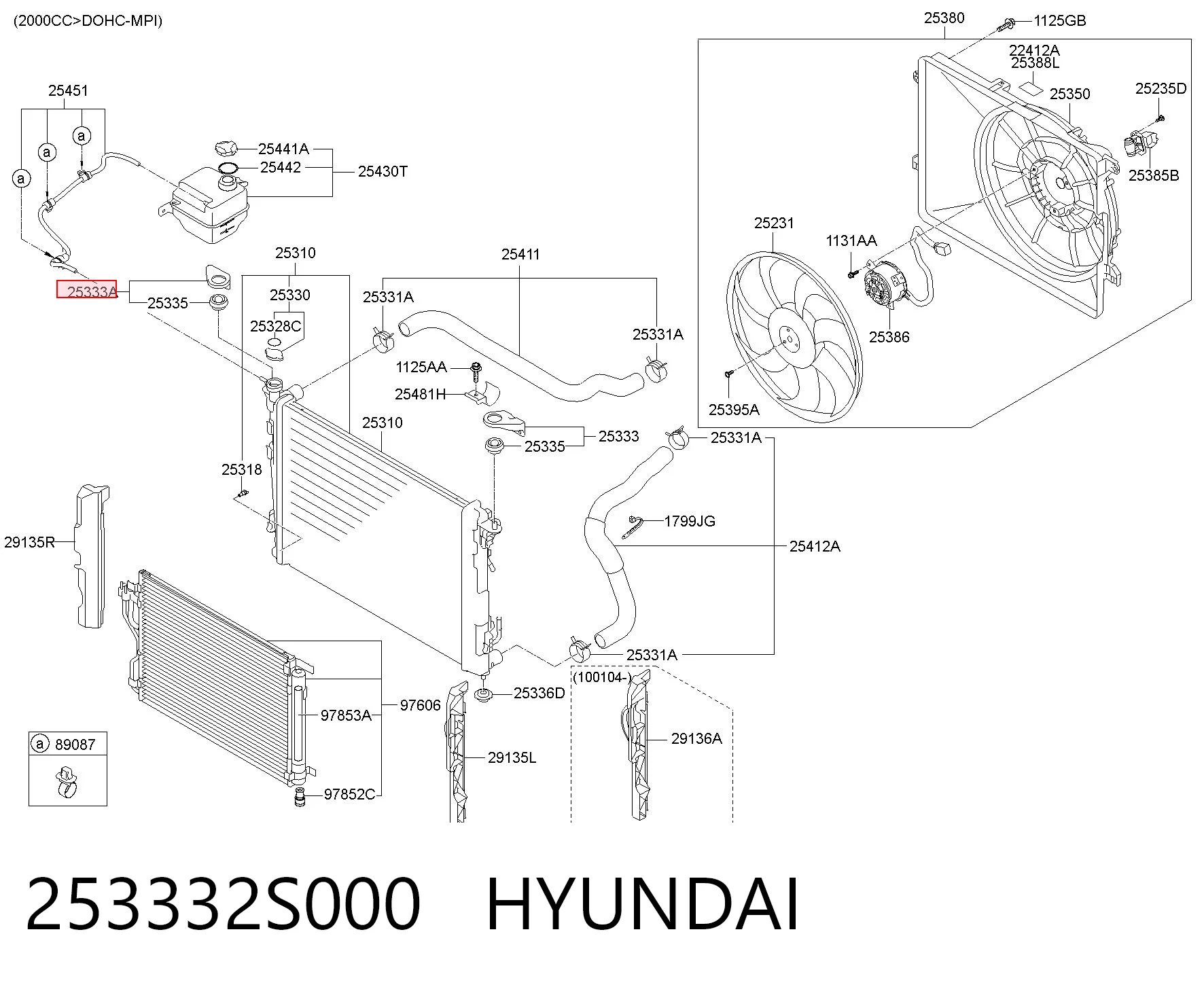 253332S000 Hyundai/Kia Кронштейн радиатора верхний правый