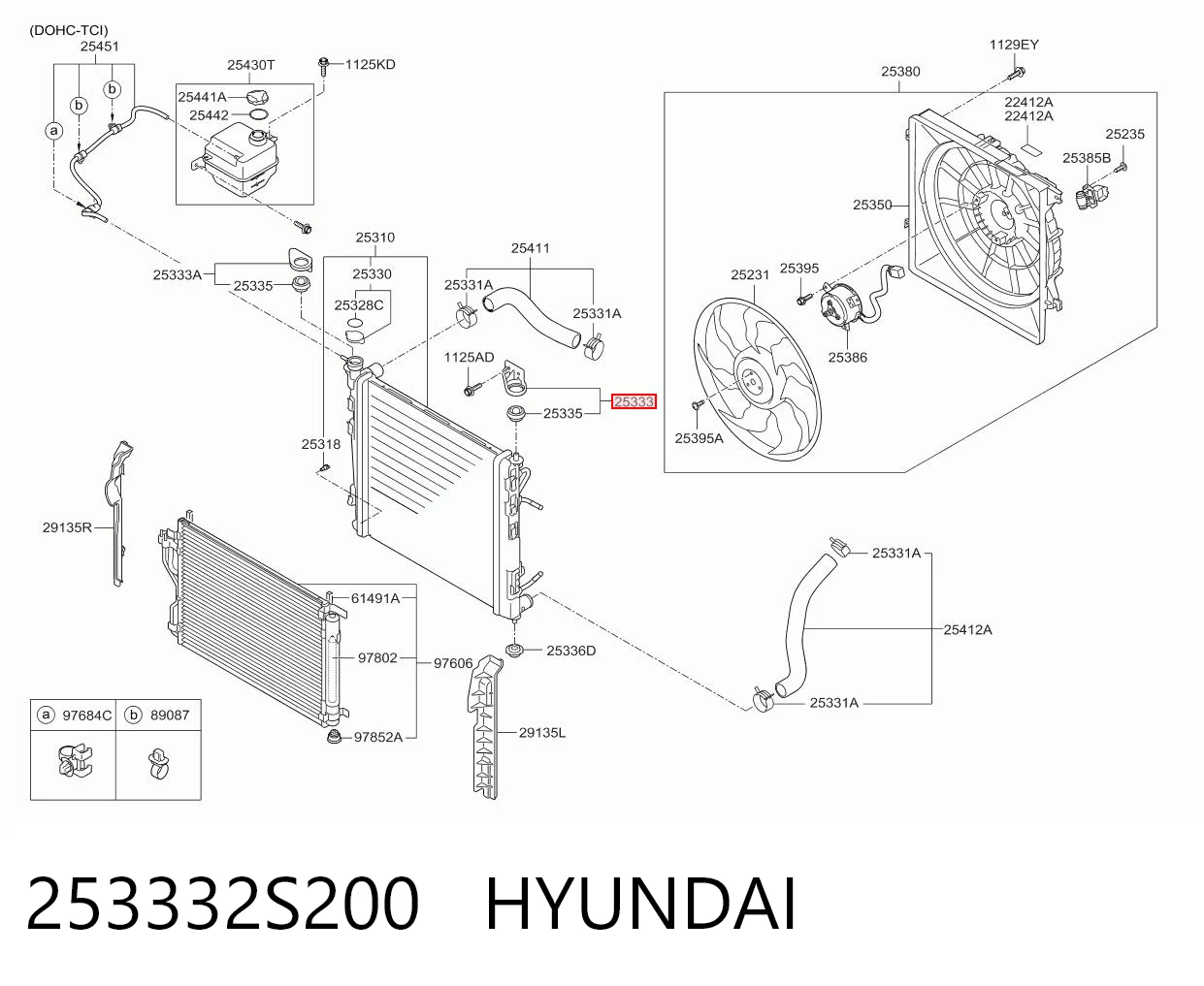 253332S200 Hyundai/Kia Кронштейн (подушка крепления) радиатора верхний левый