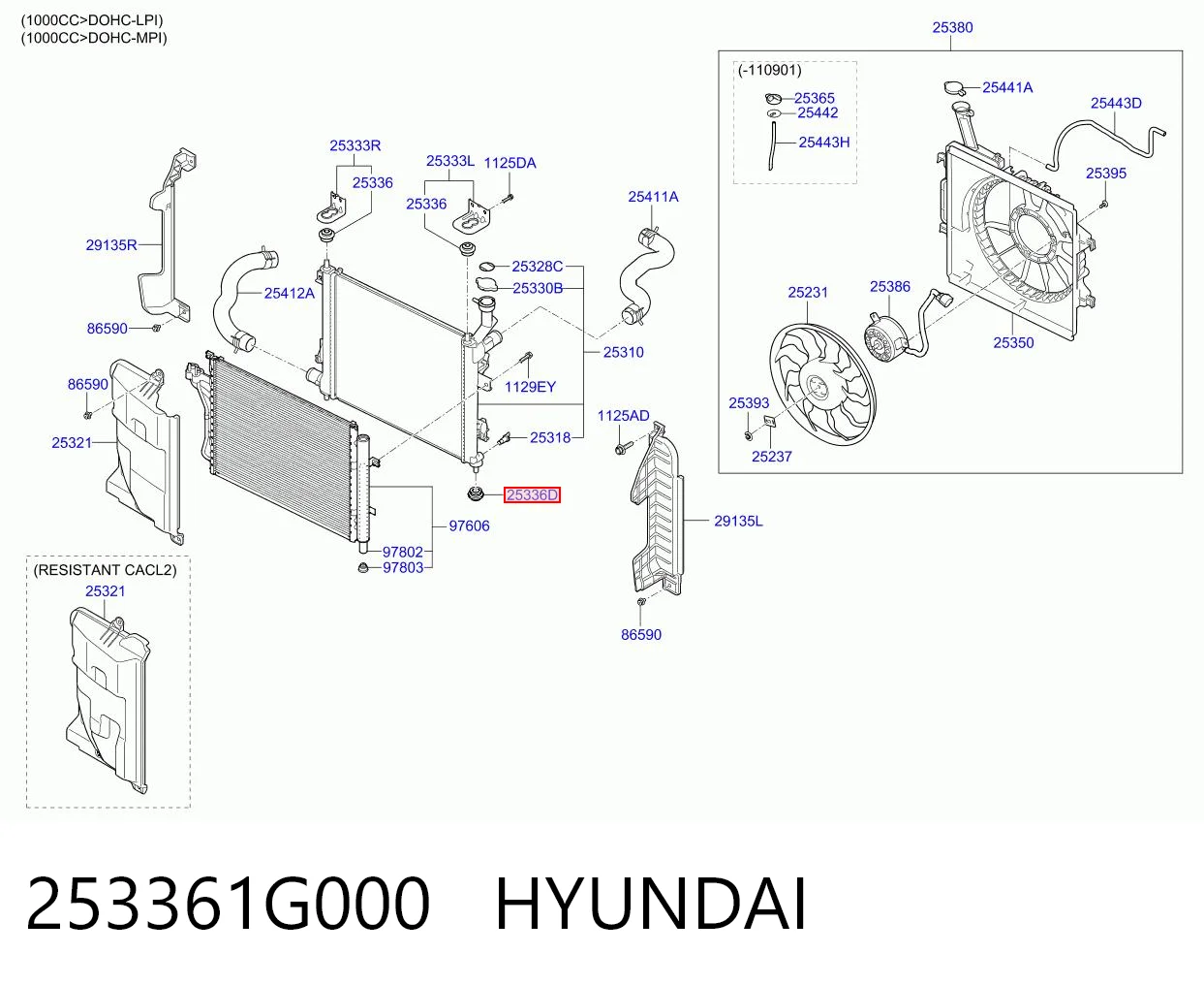 253361G000 Hyundai/Kia Кронштейн крепления радиатора, нижний