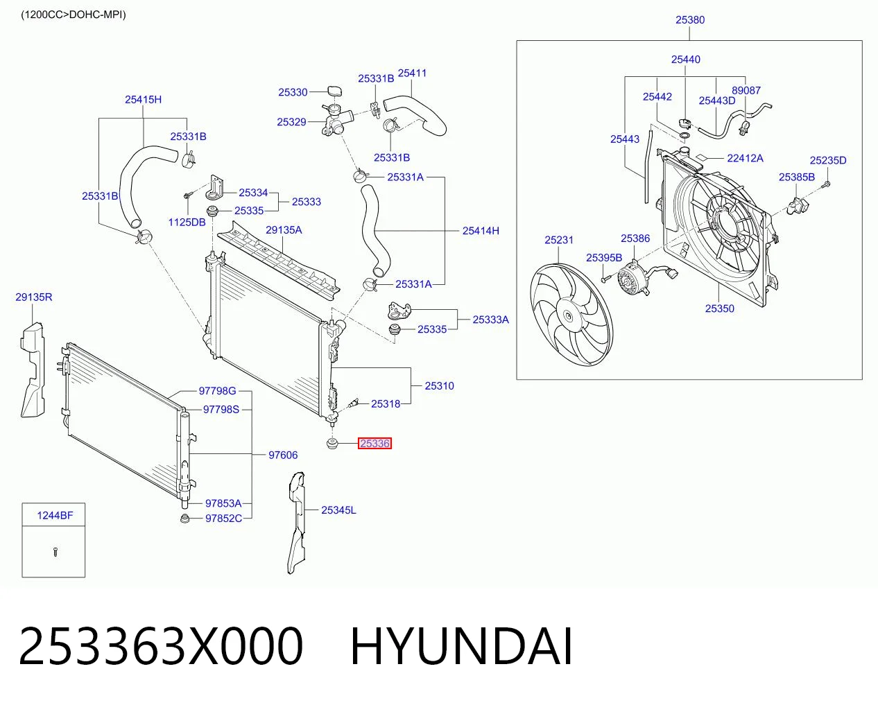 253363X000 Hyundai/Kia Кронштейн крепления радиатора, нижний