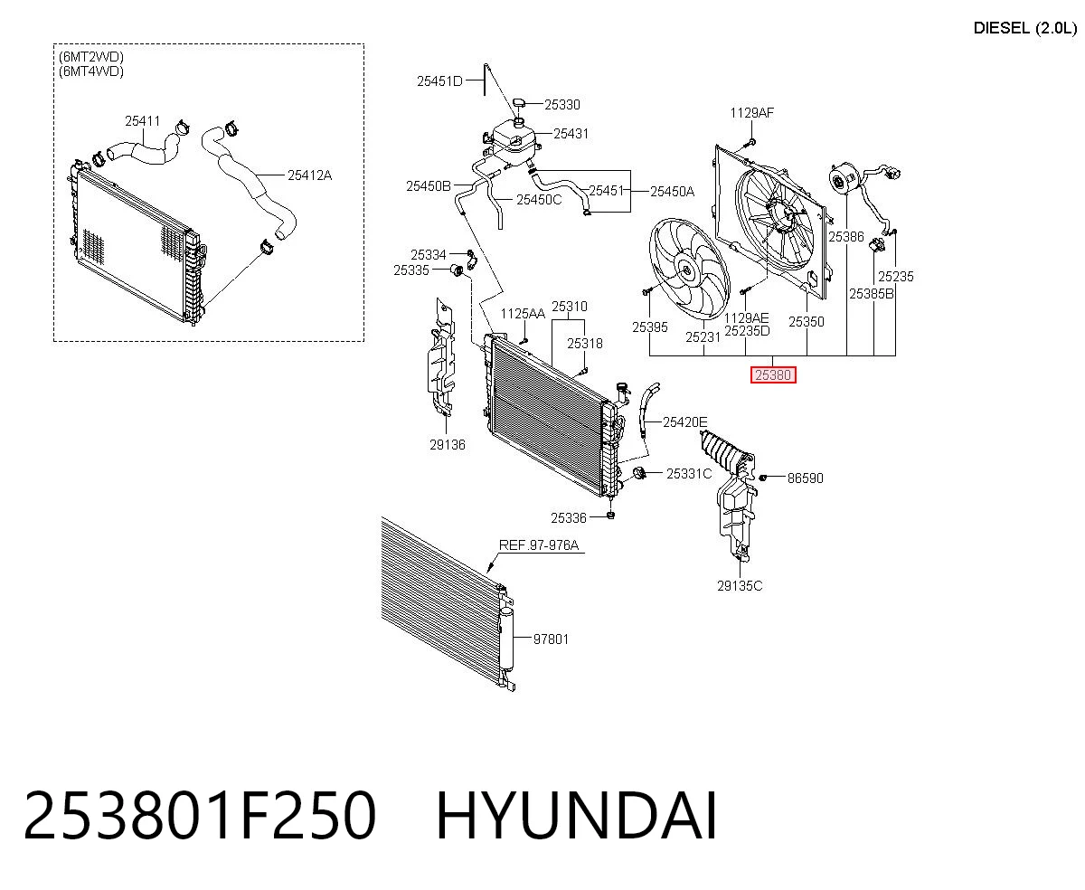253801F250 Hyundai/Kia Диффузор радиатора охлаждения в сборе с мотором