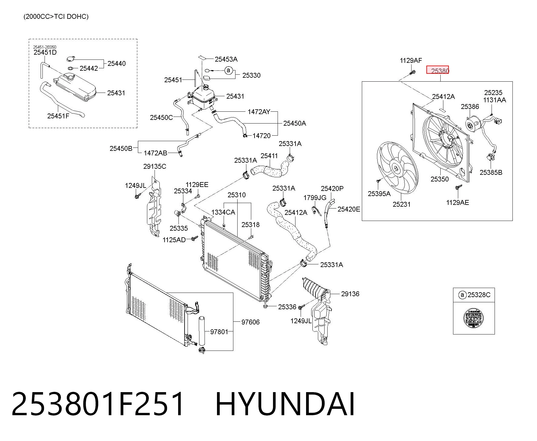 253801F251 Hyundai/Kia Диффузор радиатора охлаждения в сборе с мотором