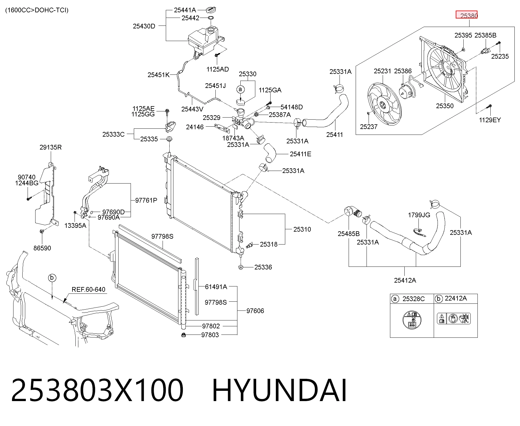 253803X100 Hyundai/Kia Диффузор радиатора охлаждения в сборе с мотором