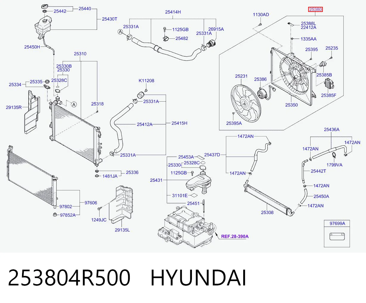 253804R500 Hyundai/Kia Диффузор радиатора охлаждения в сборе с мотором