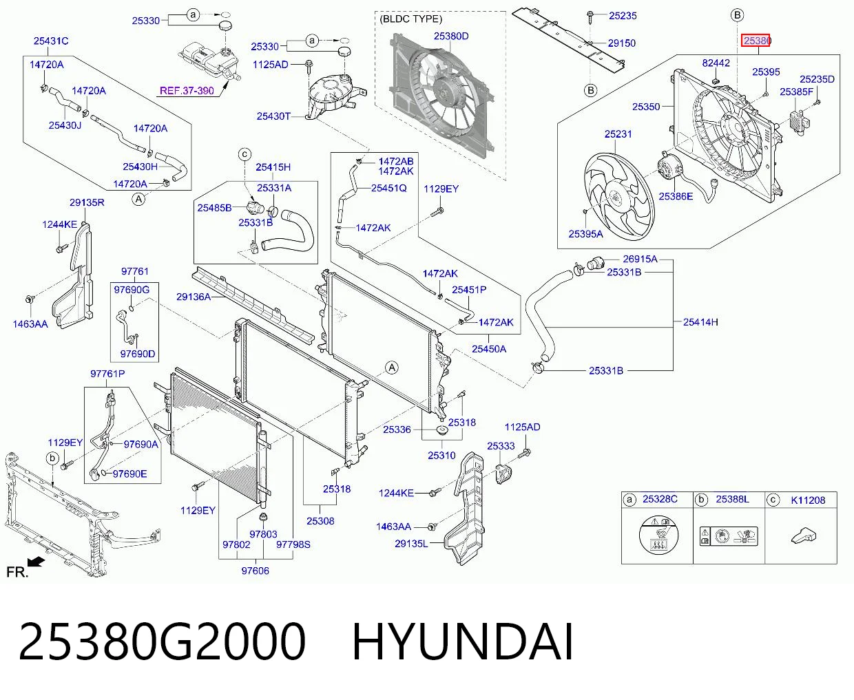 25380G2000 Hyundai/Kia Диффузор радиатора охлаждения в сборе с мотором