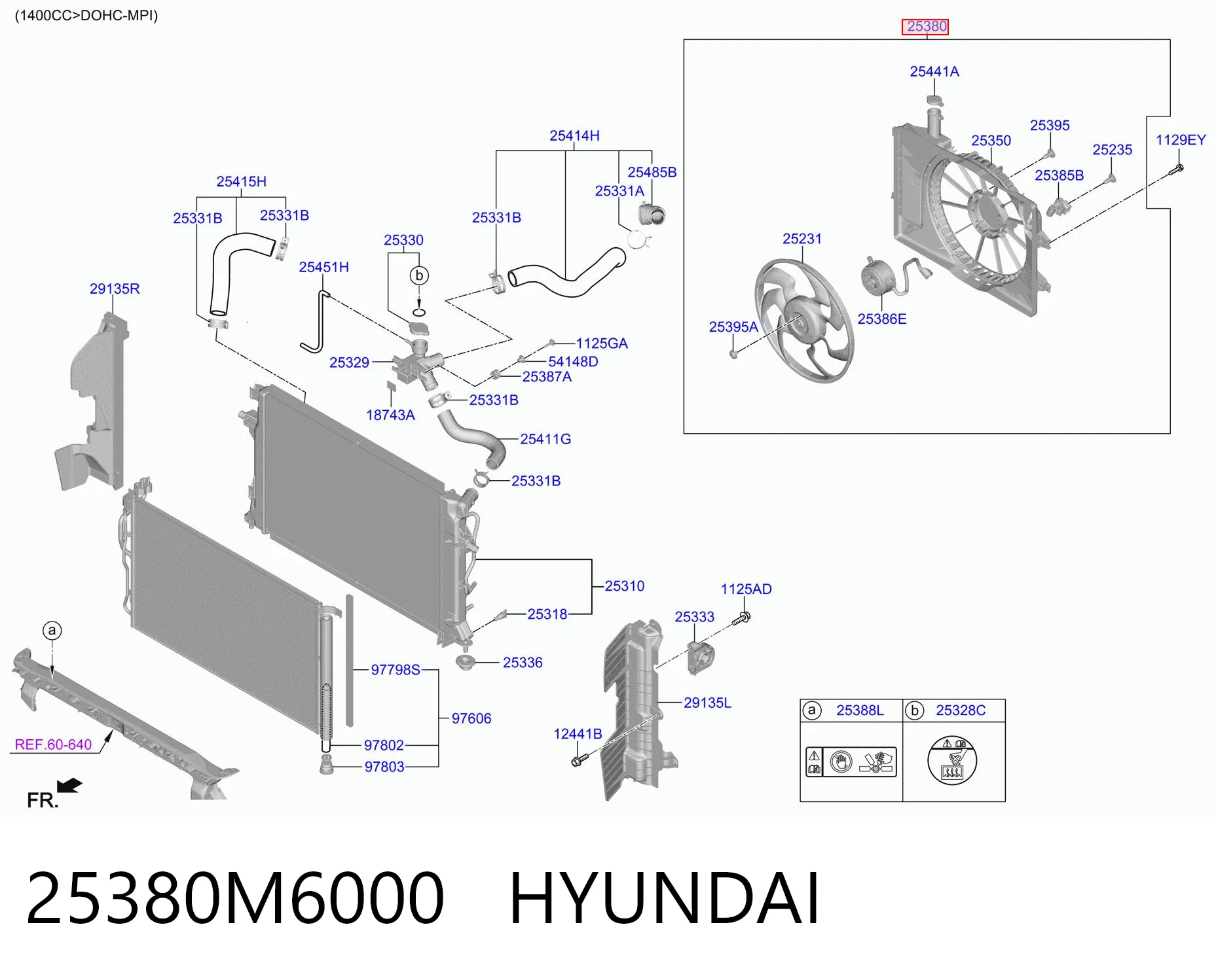25380M6000 Hyundai/Kia Диффузор радиатора охлаждения в сборе с мотором