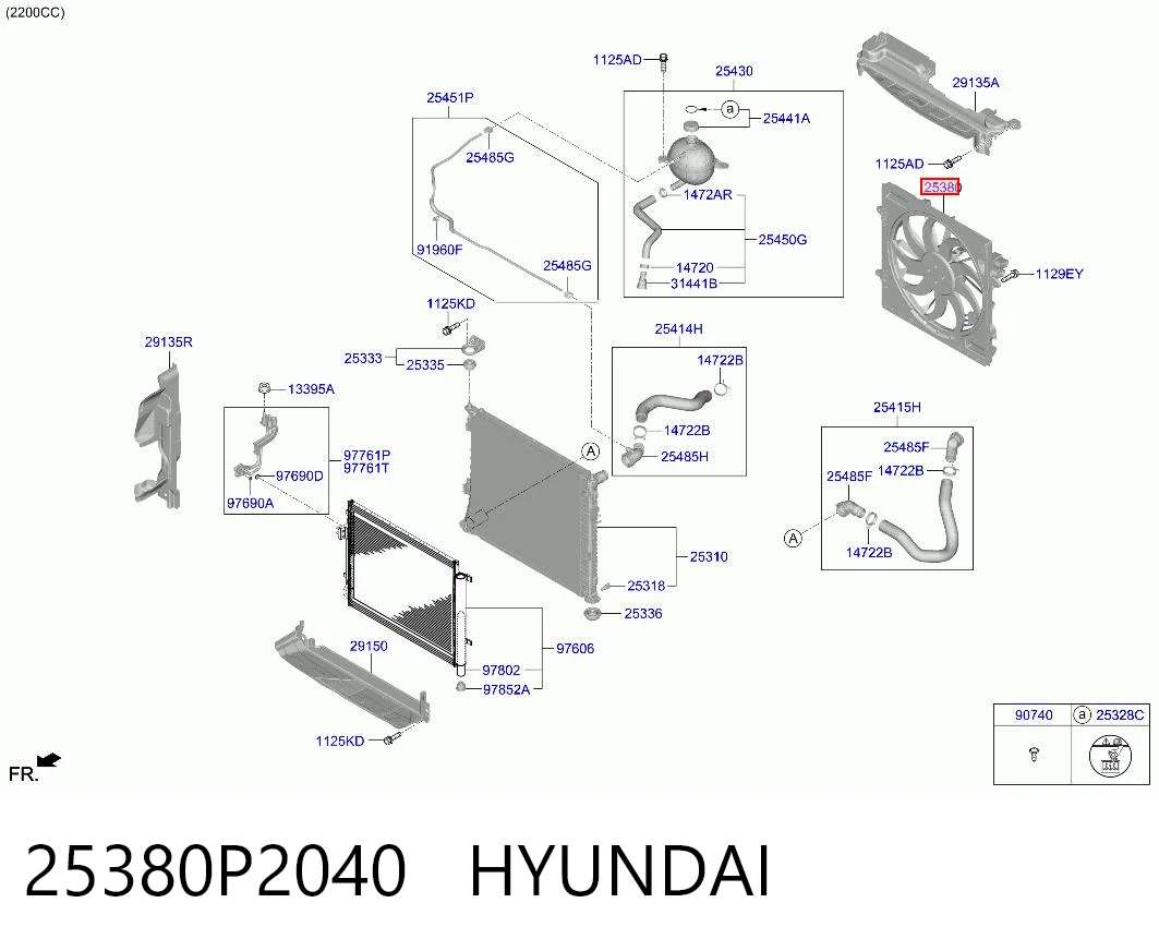 25380P2040 Hyundai/Kia Диффузор радиатора охлаждения в сборе с мотором