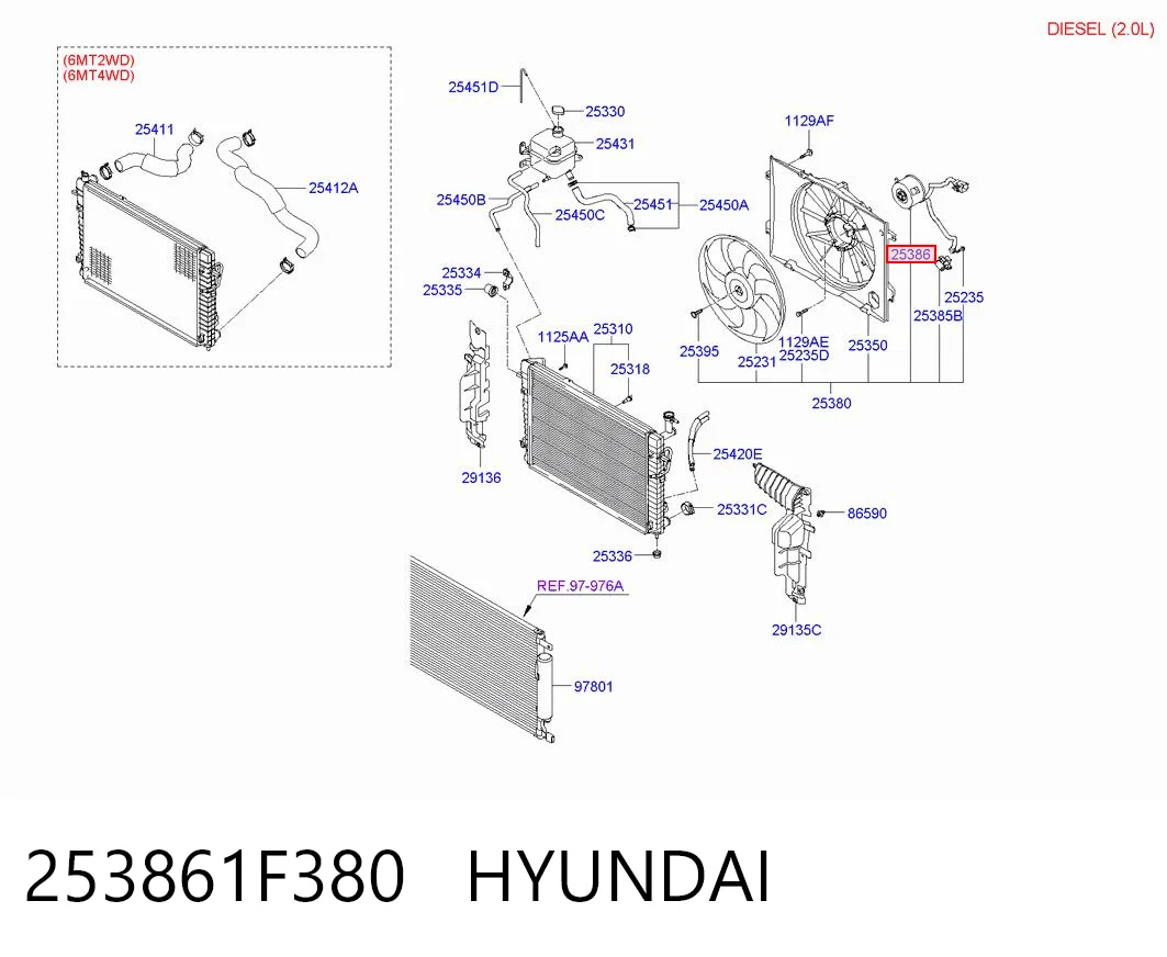 253861F380 Hyundai/Kia Электродвигатель вентилятора системы охлаждения