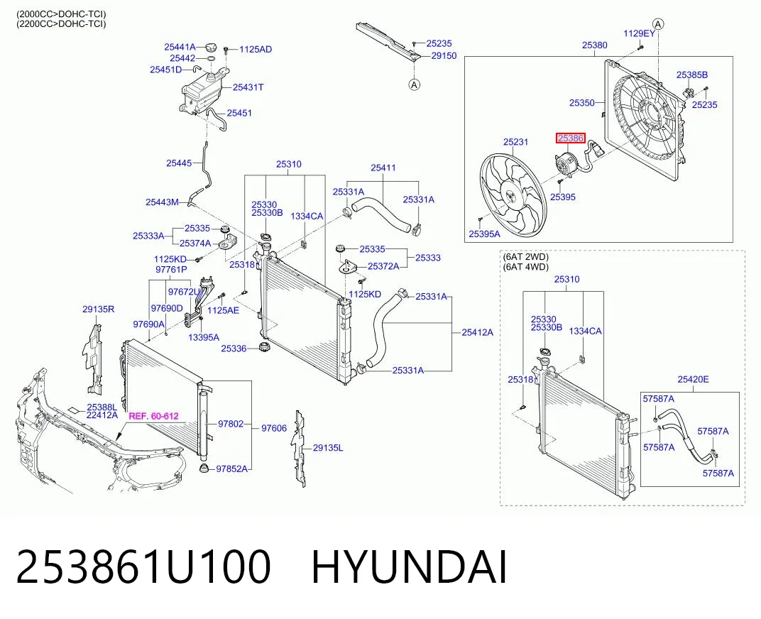 253861U100 Hyundai/Kia Электродвигатель вентилятора системы охлаждения