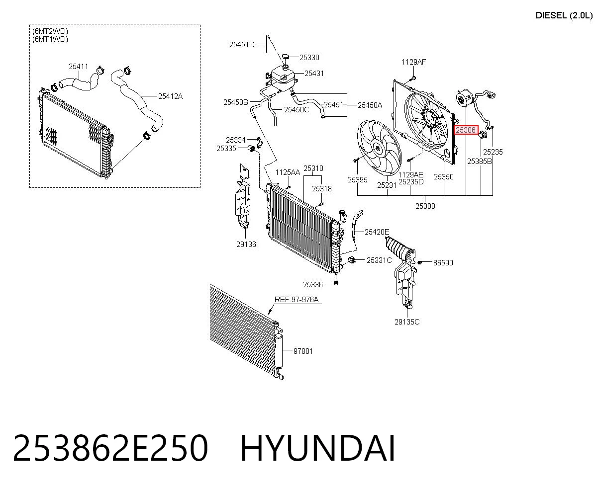 253862E250 Hyundai/Kia Электродвигатель вентилятора системы охлаждения