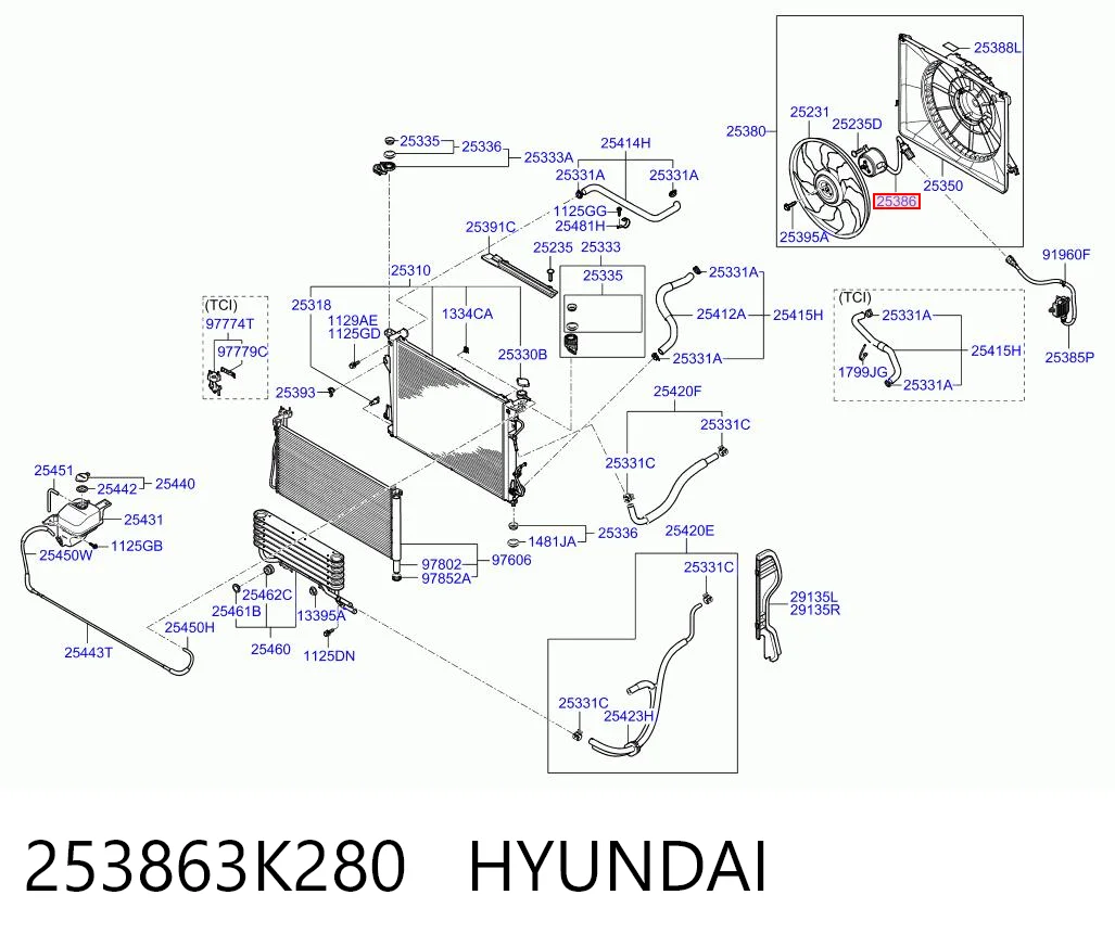 253863K280 Hyundai/Kia Электродвигатель вентилятора системы охлаждения