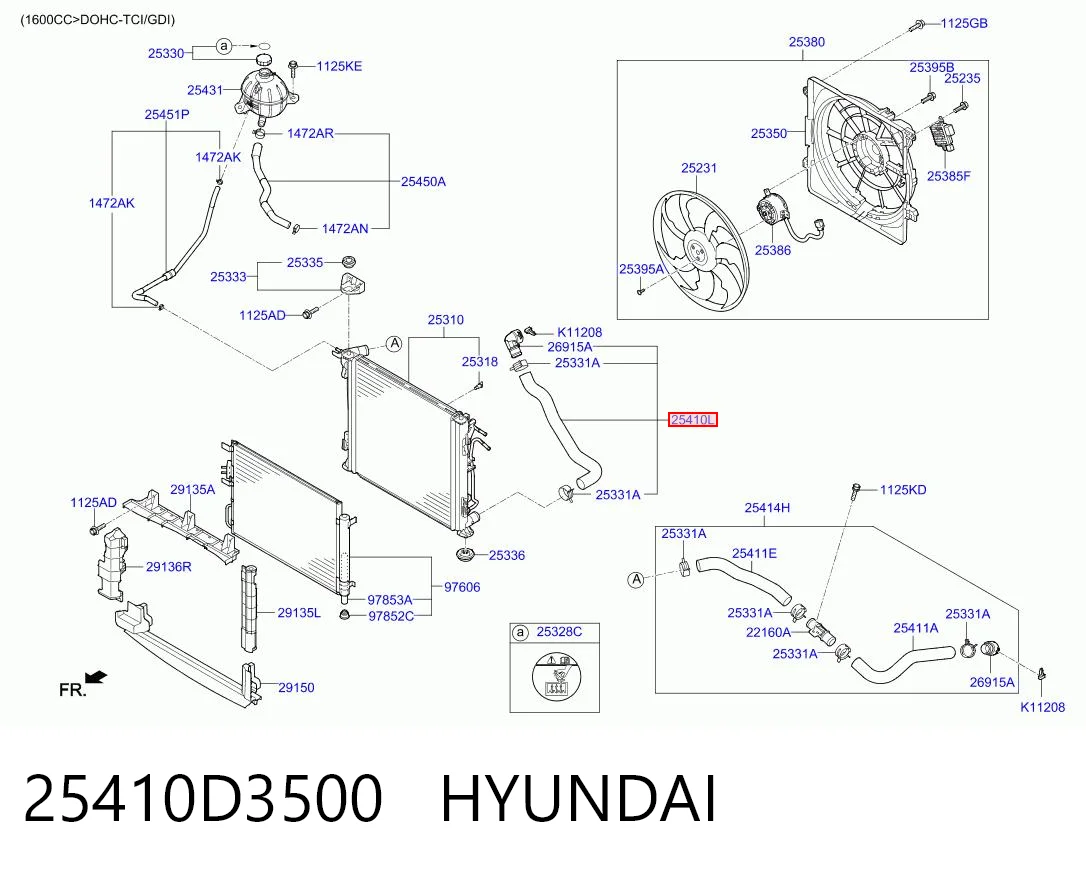 25410D3500 Hyundai/Kia Патрубок радиатора охлаждения нижний