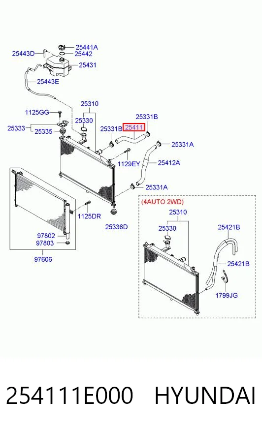 Купить 254111E000 Bosung Патрубок радиатора