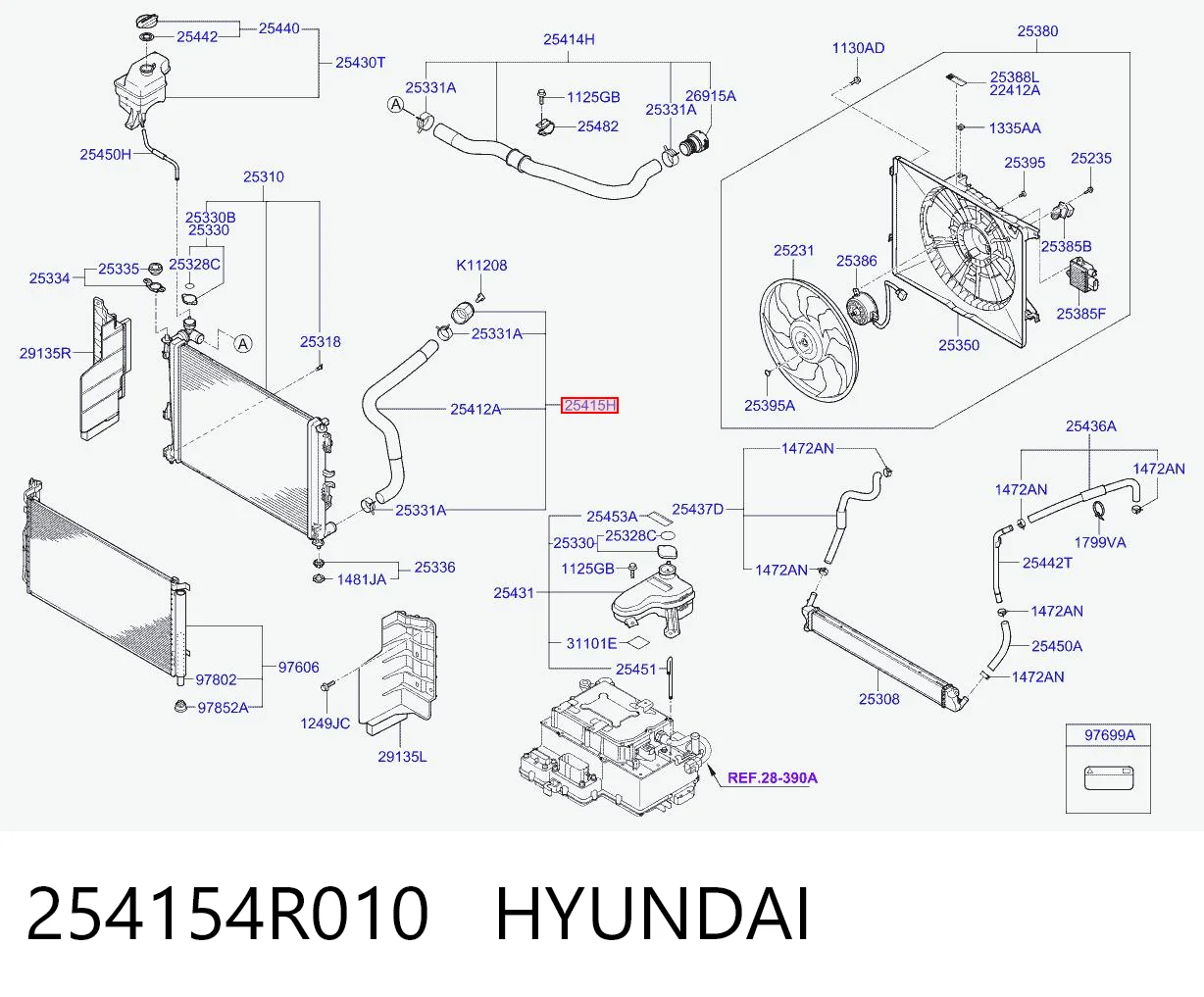 254154R010 Hyundai/Kia Патрубок радиатора охлаждения нижний