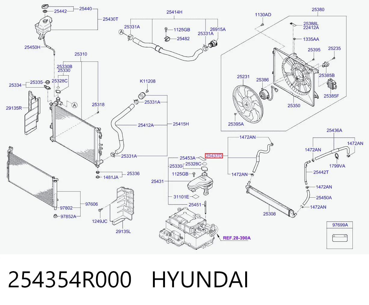 254354R000 Hyundai/Kia Патрубок радиатора охлаждения нижний