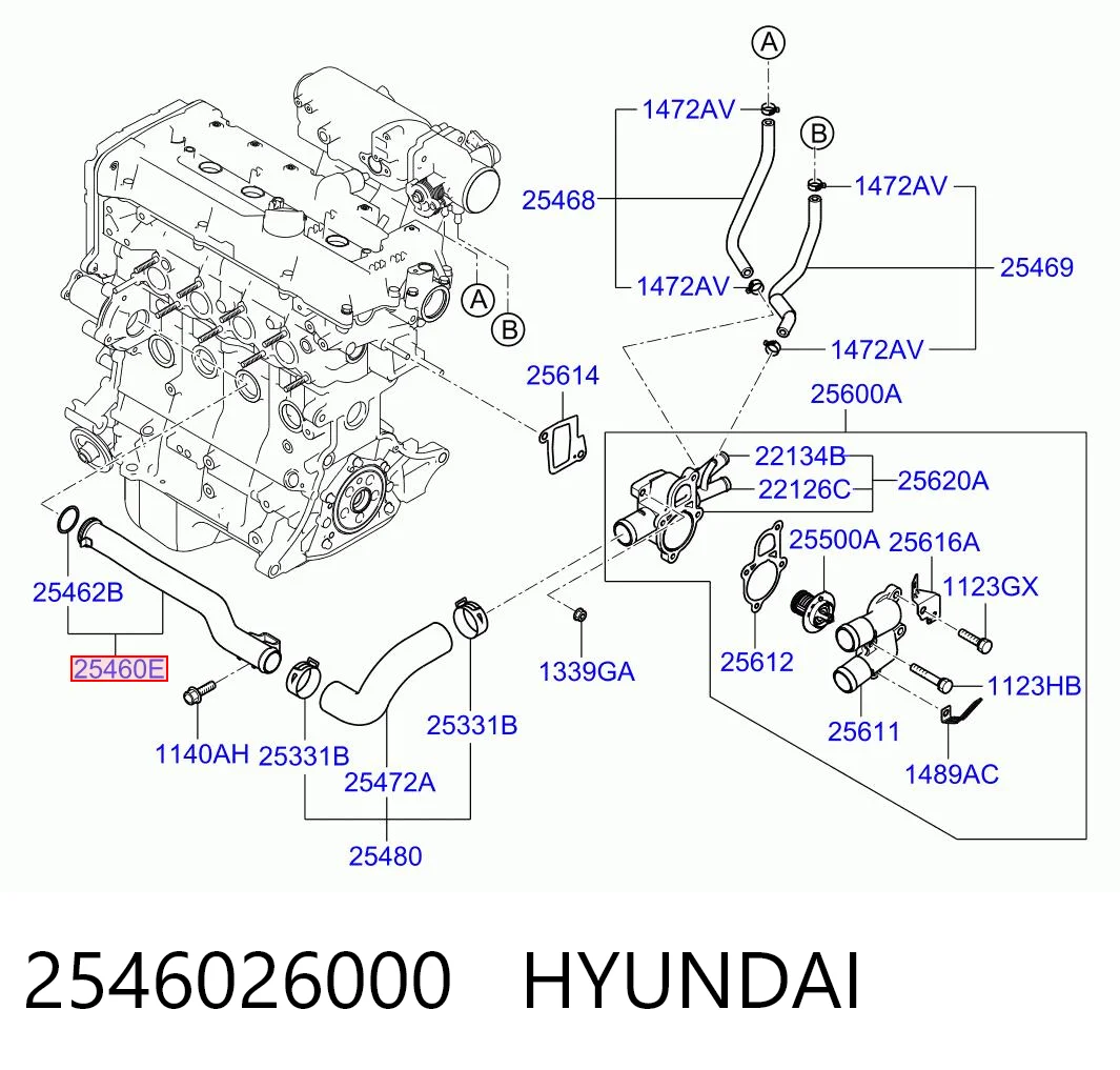 2546026000 Hyundai/Kia Шланг (патрубок) водяного насоса приемный