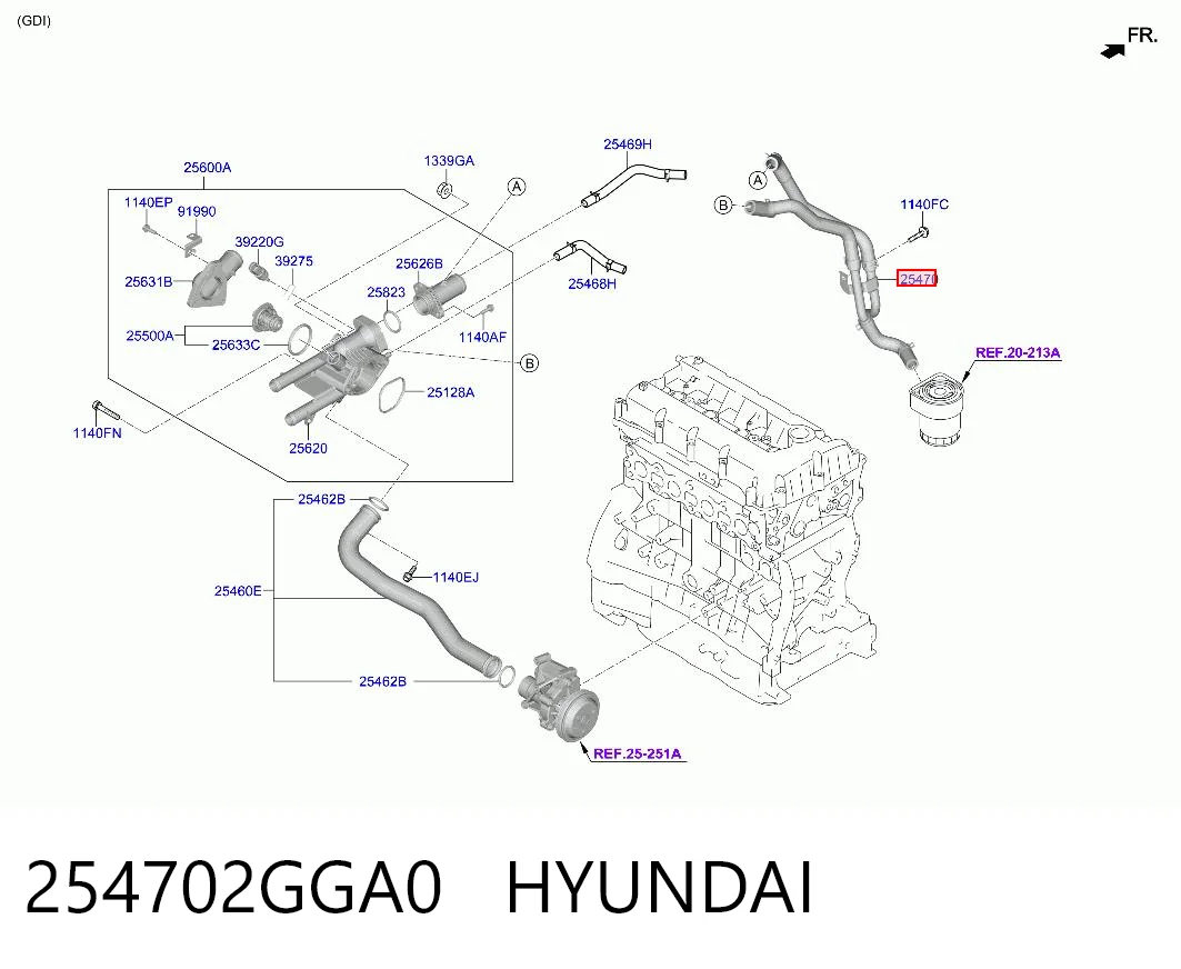 254702GGA0 Hyundai/Kia Шланг термостата