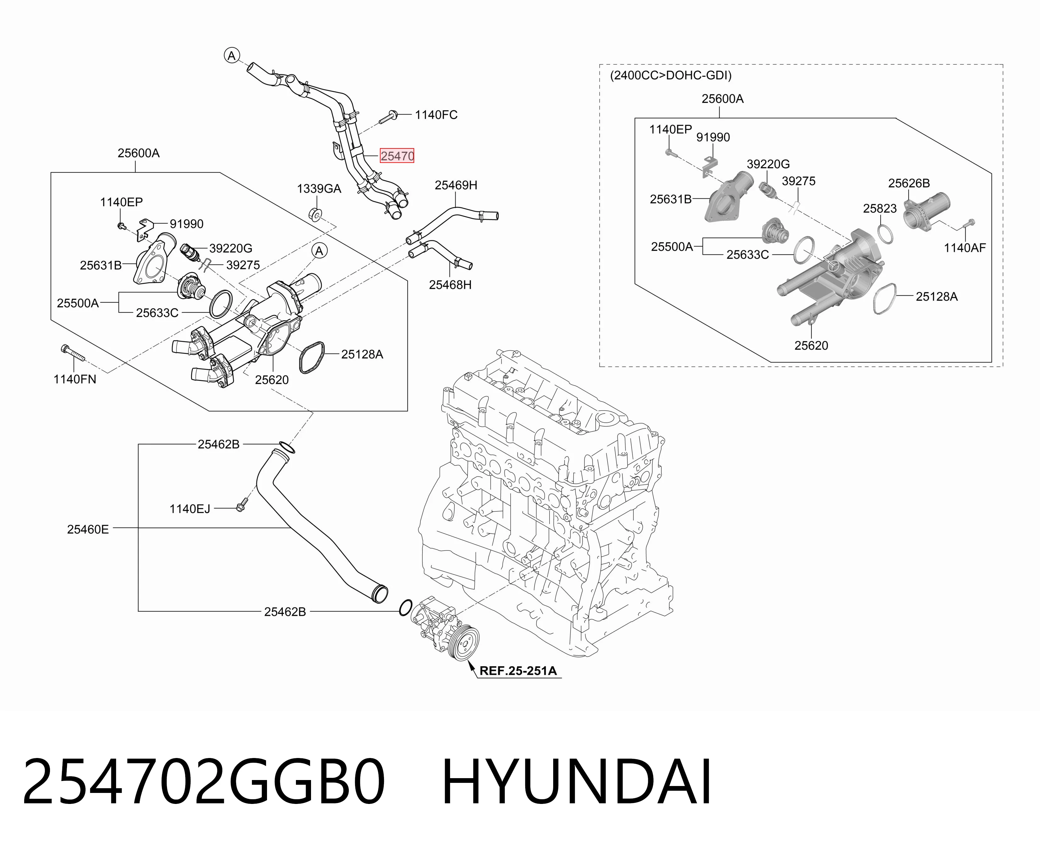 254702GGB0 Hyundai/Kia Шланг термостата