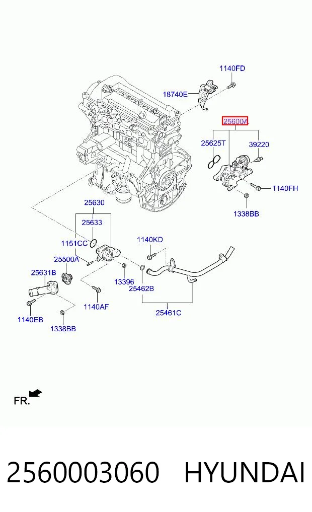 2560003060 Hyundai/Kia Корпус термостата в сборе