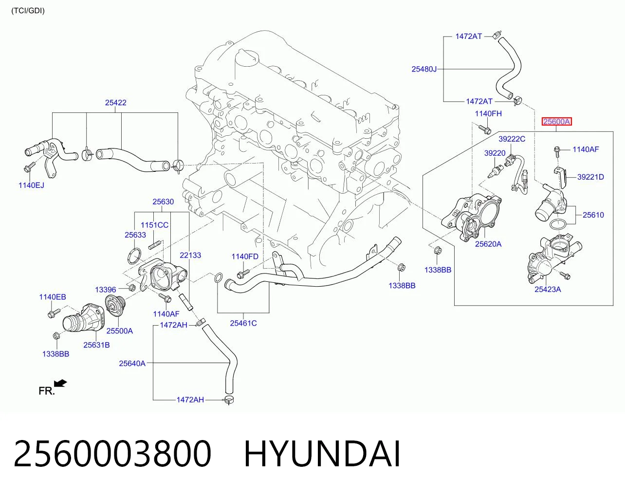 2560003800 Hyundai/Kia Корпус термостата в сборе