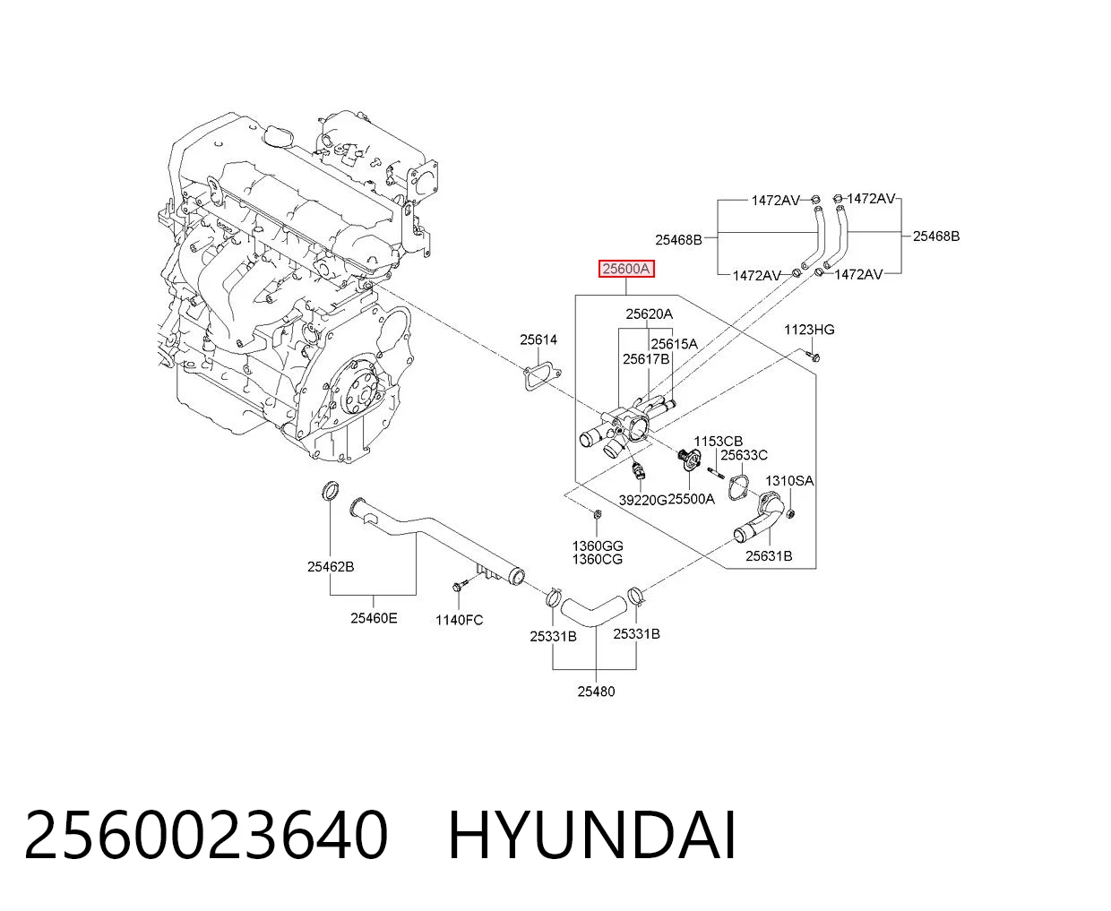 2560023640 Hyundai/Kia Корпус термостата в сборе